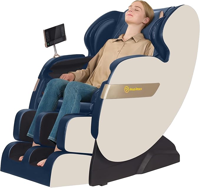 Relaxo USA Dual Core S Track Massage Chair | Full Body Zero Gravity Recliner with App Control (Blue & Khaki)