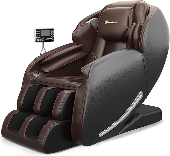 Relaxo USA Zero Gravity Massage Chair | Full Body SL-Track Shiatsu Recliner with App Control (Brown)